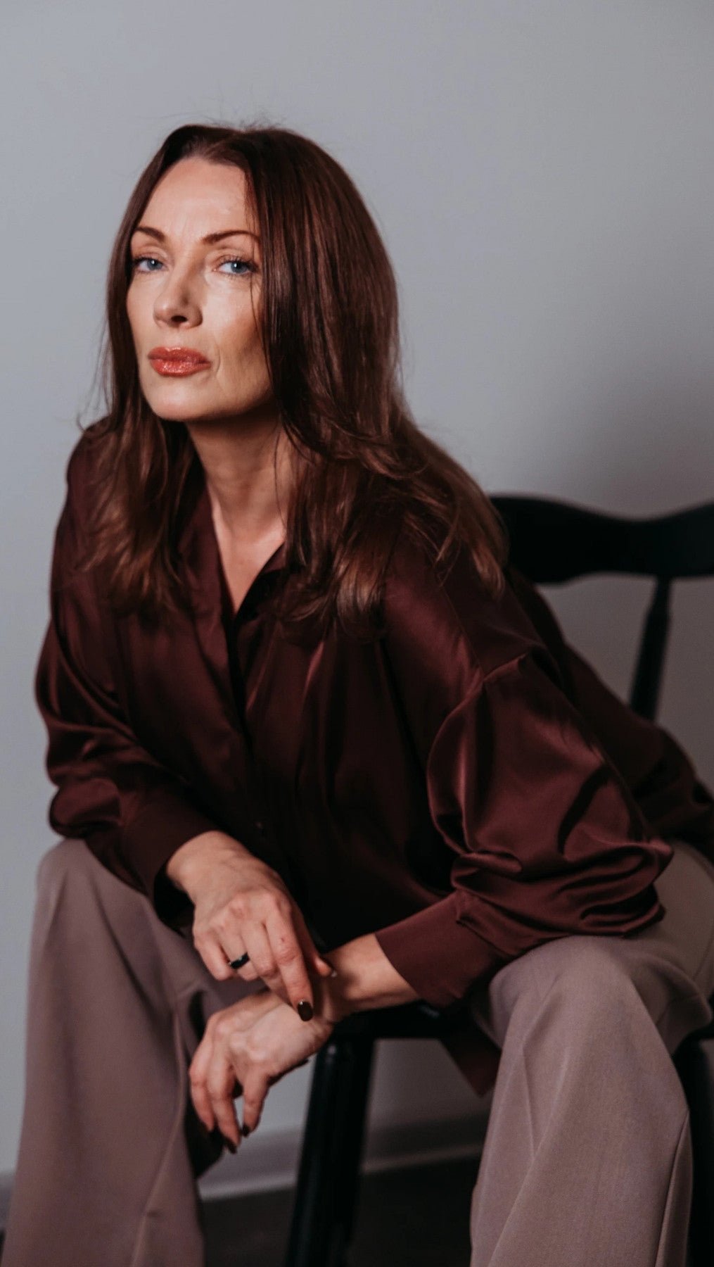 Dark Brown Silk shirt - BeaA - Be At Home with Yourself - Top