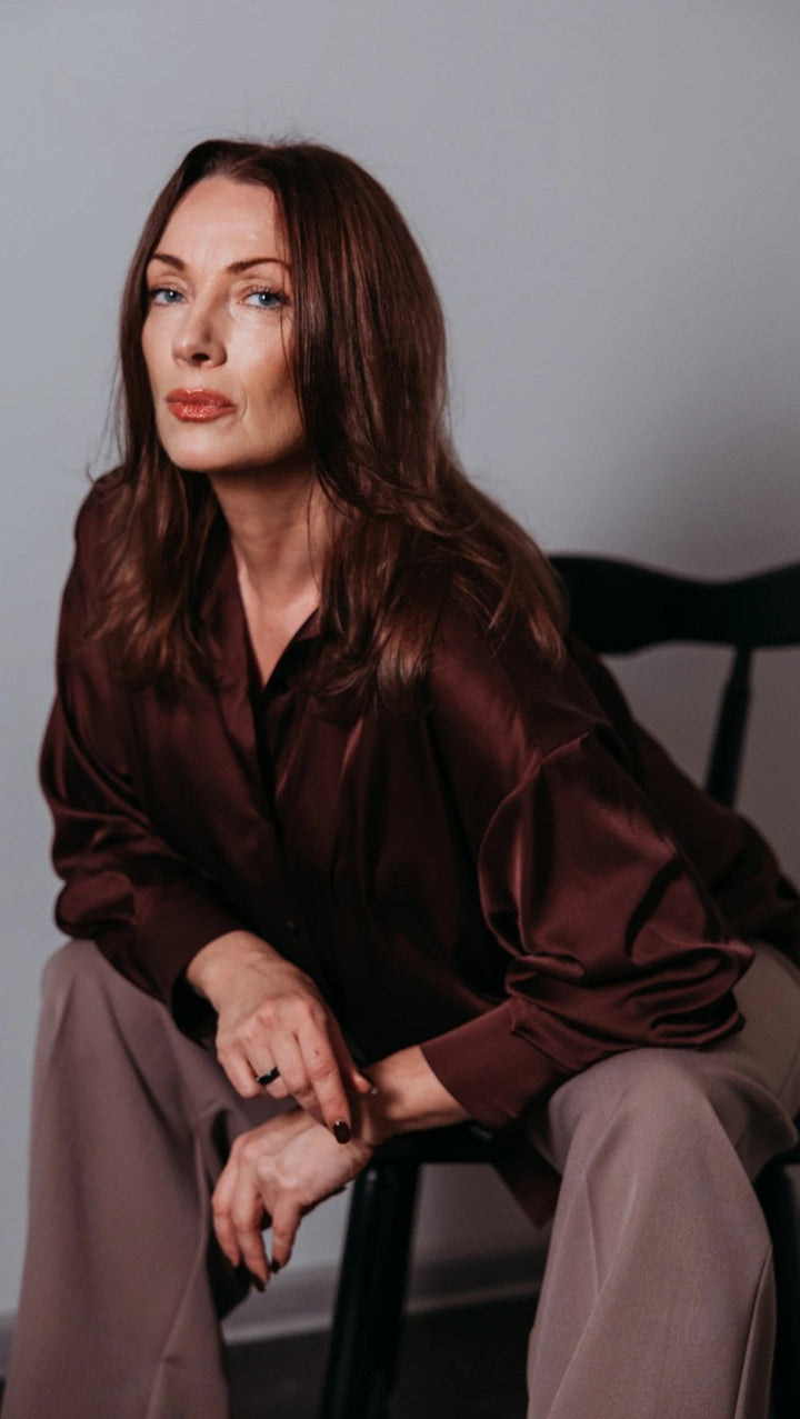 Dark Brown Silk shirt - BeaA - Be At Home with Yourself - Top