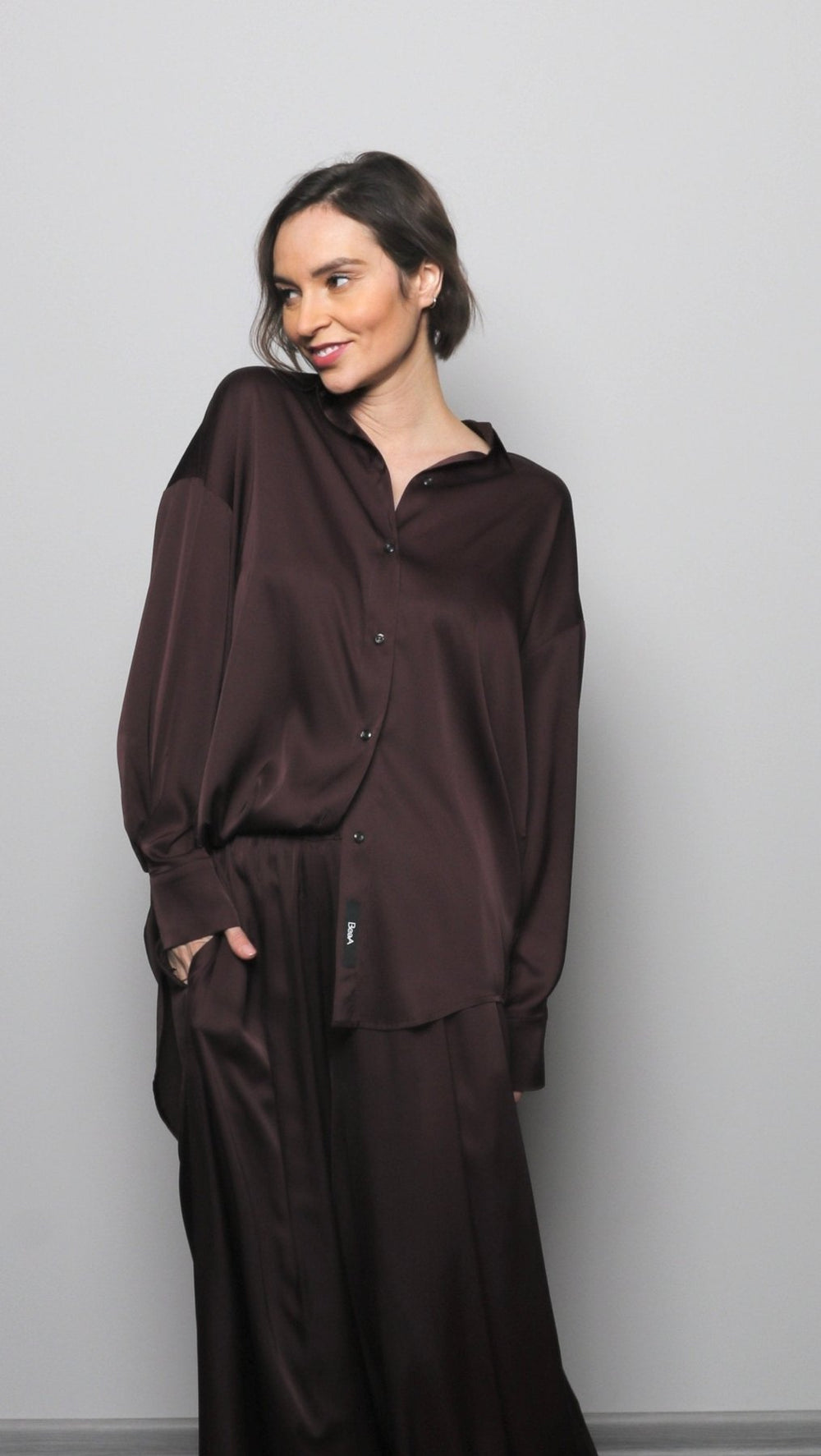Dark Brown Silk shirt - BeaA - Be At Home with Yourself - Top