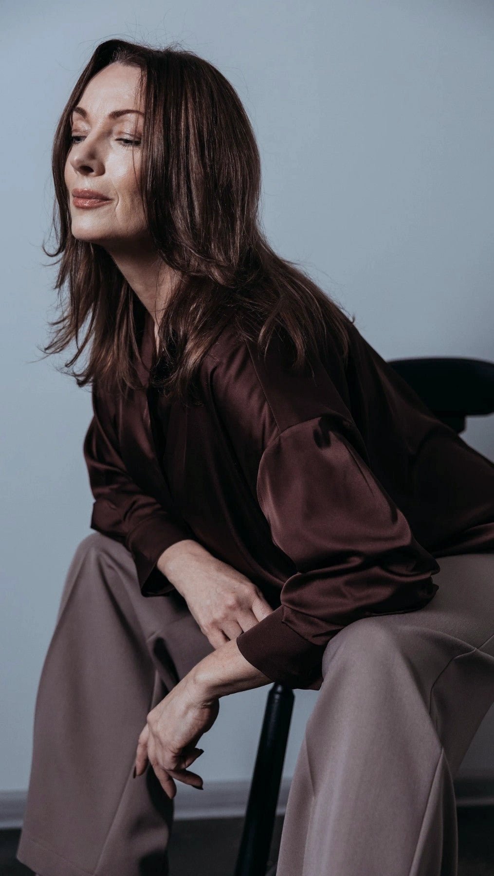 Dark Brown Silk shirt - BeaA - Be At Home with Yourself - Top