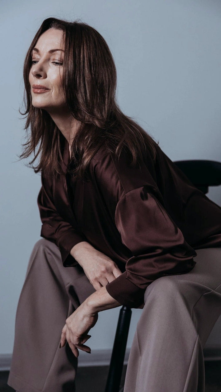 Dark Brown Silk shirt - BeaA - Be At Home with Yourself - Top