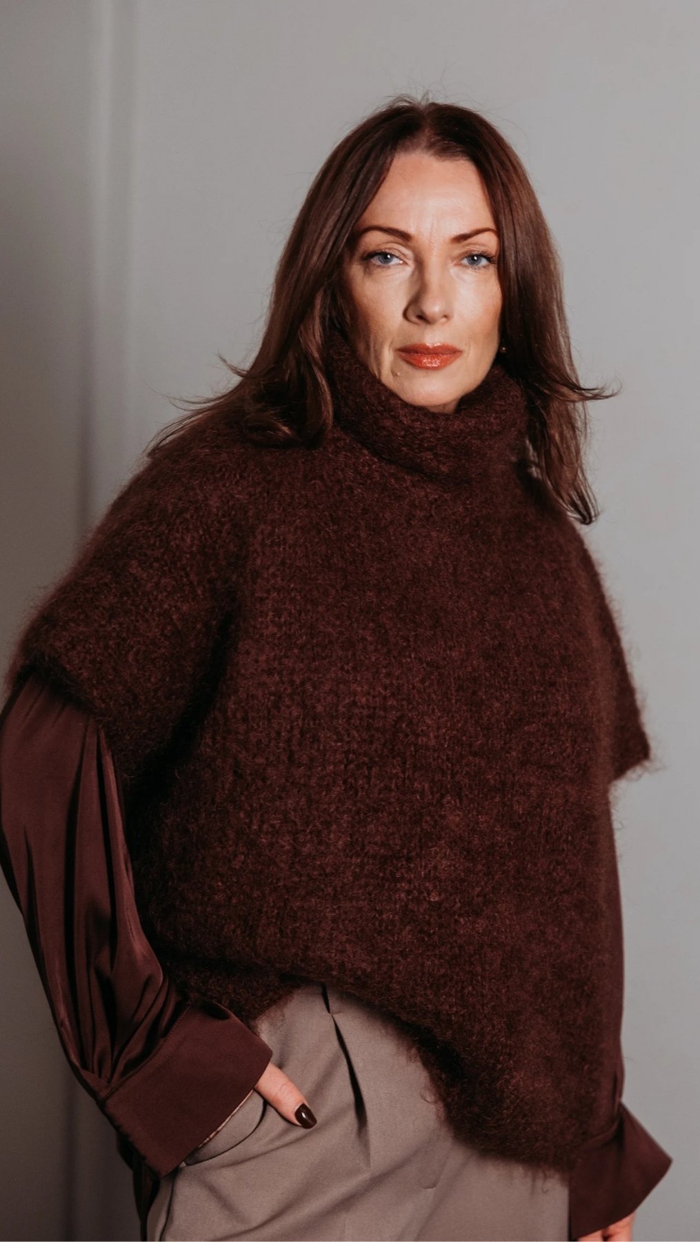 Dark Brown Silk shirt - BeaA - Be At Home with Yourself - Top