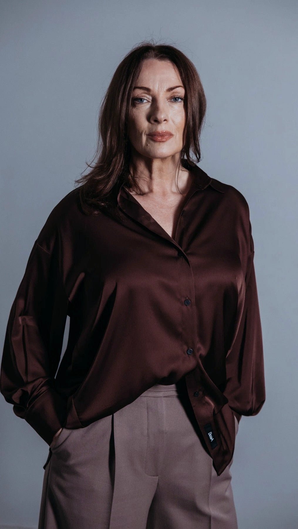 Dark Brown Silk shirt - BeaA - Be At Home with Yourself - Top