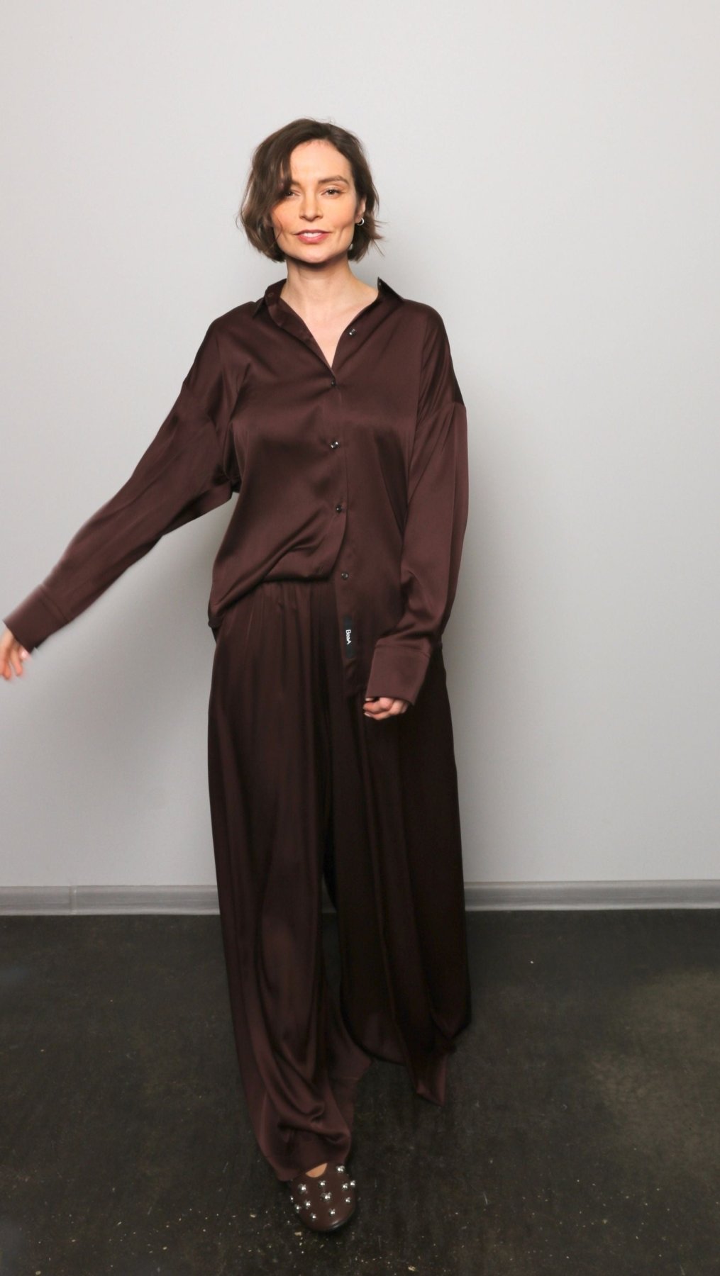 Dark Brown Silk shirt - BeaA - Be At Home with Yourself - Top