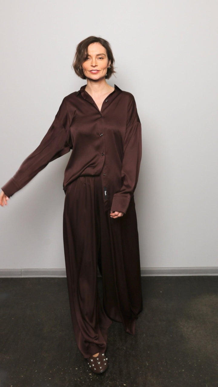 Dark Brown Silk shirt - BeaA - Be At Home with Yourself - Top