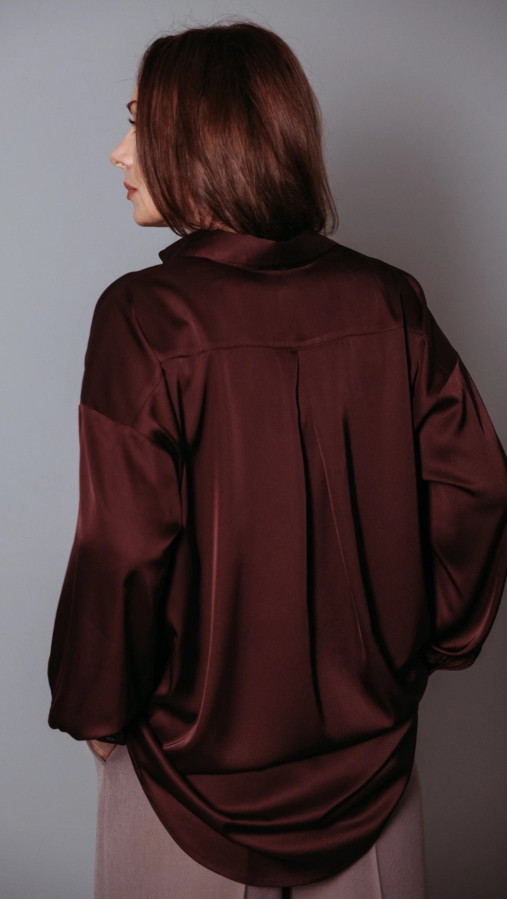 Dark Brown Silk shirt - BeaA - Be At Home with Yourself - Top
