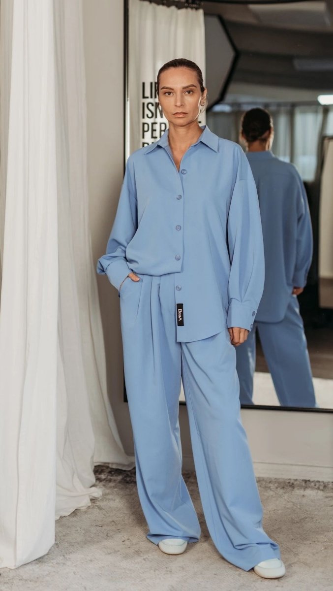 Elegant Straight - Leg Trousers Blue Latte - BeaA - Be At Home with Yourself - Trousers