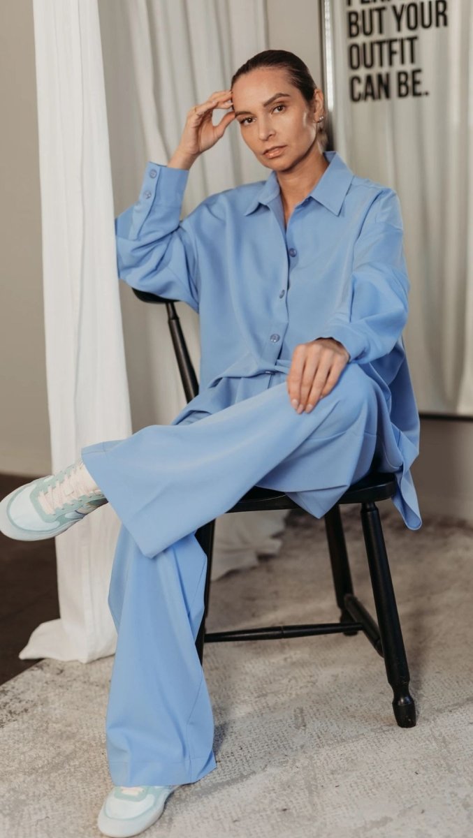 Elegant Straight - Leg Trousers Blue Latte - BeaA - Be At Home with Yourself - Trousers
