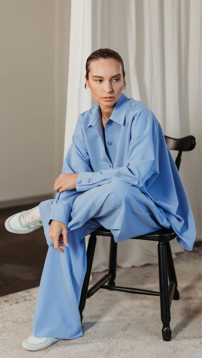 Elegant Straight - Leg Trousers Blue Latte - BeaA - Be At Home with Yourself - Trousers