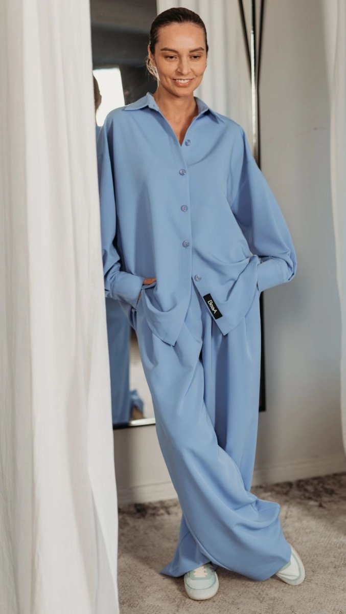 Elegant Straight - Leg Trousers Blue Latte - BeaA - Be At Home with Yourself - Trousers