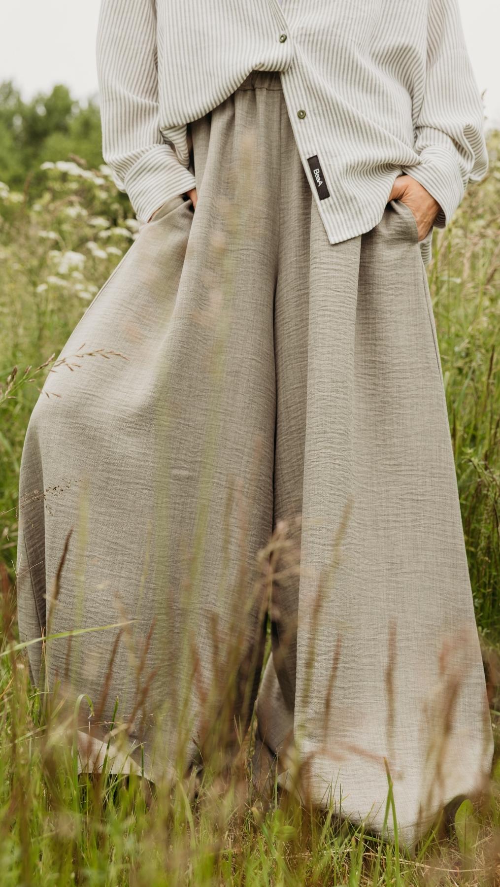 Linen Palazzo Trousers Forest
