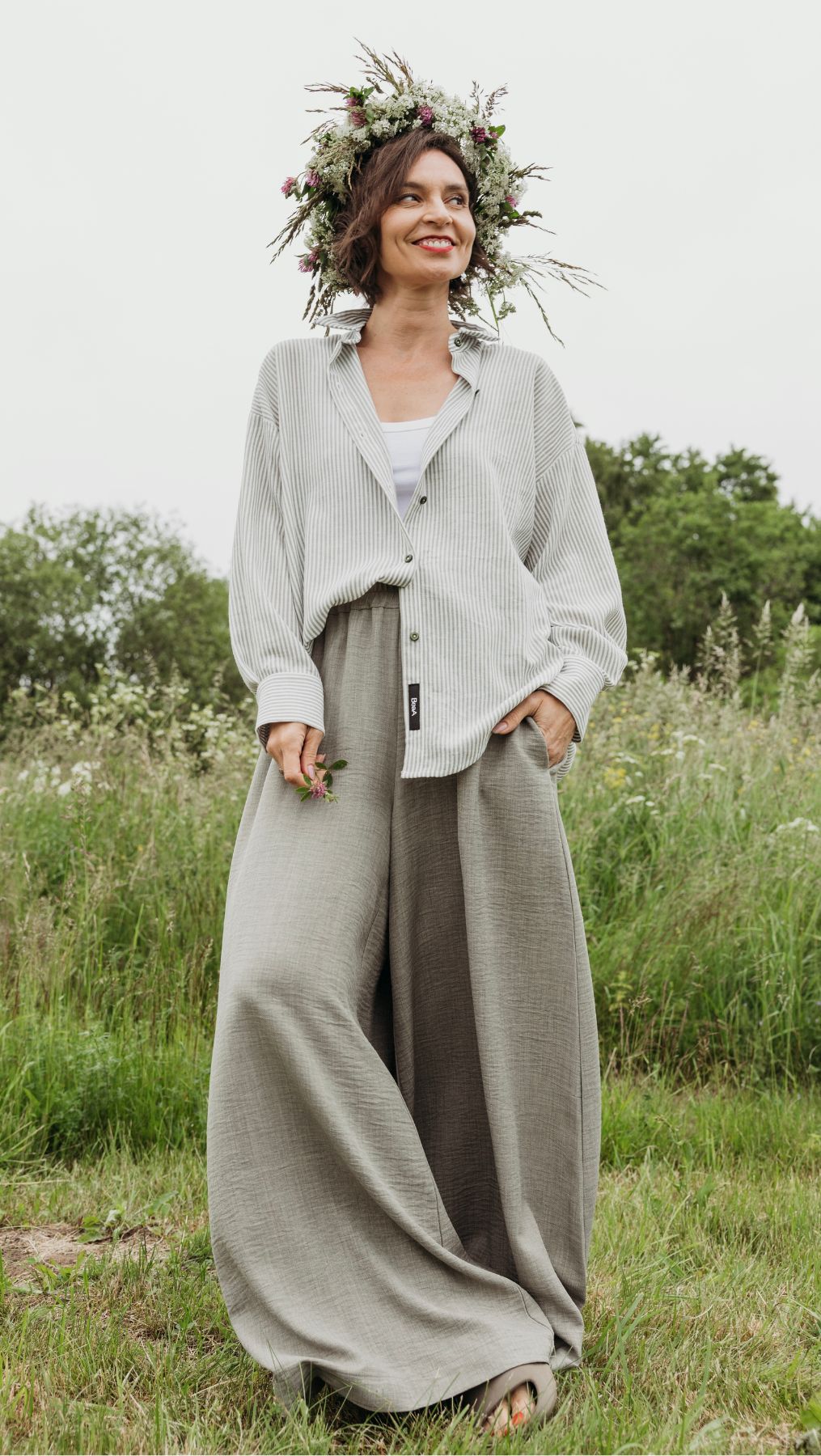 Linen Palazzo Trousers Forest - BeaA - Be At Home with Yourself - Trousers