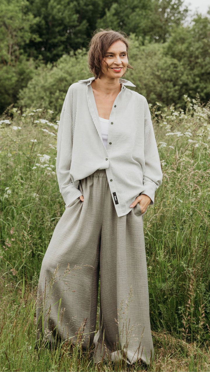 Linen Palazzo Trousers Forest - BeaA - Be At Home with Yourself - Trousers