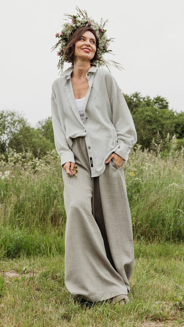 Linen Palazzo Trousers Forest - BeaA - Be At Home with Yourself - Trousers