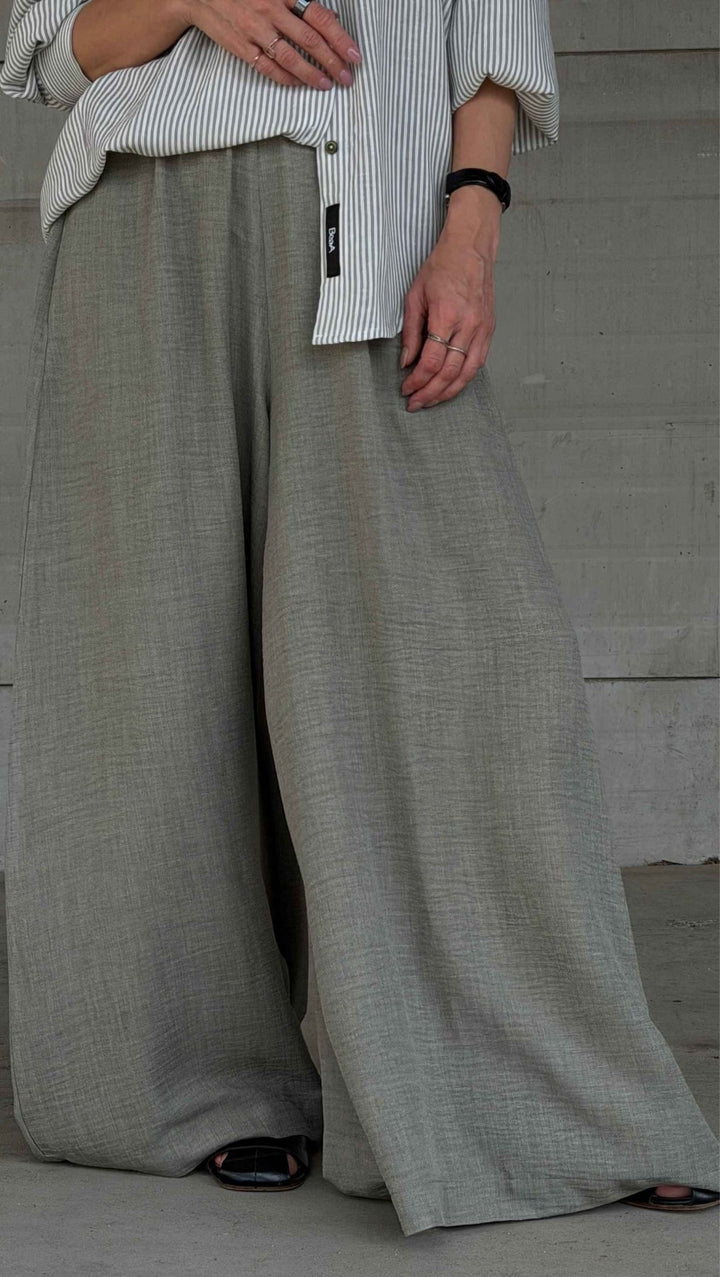 Linen Palazzo Trousers Forest - BeaA - Be At Home with Yourself - Trousers