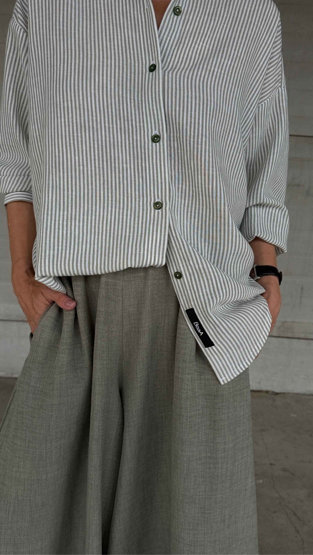 Linen Palazzo Trousers Forest - BeaA - Be At Home with Yourself - Trousers