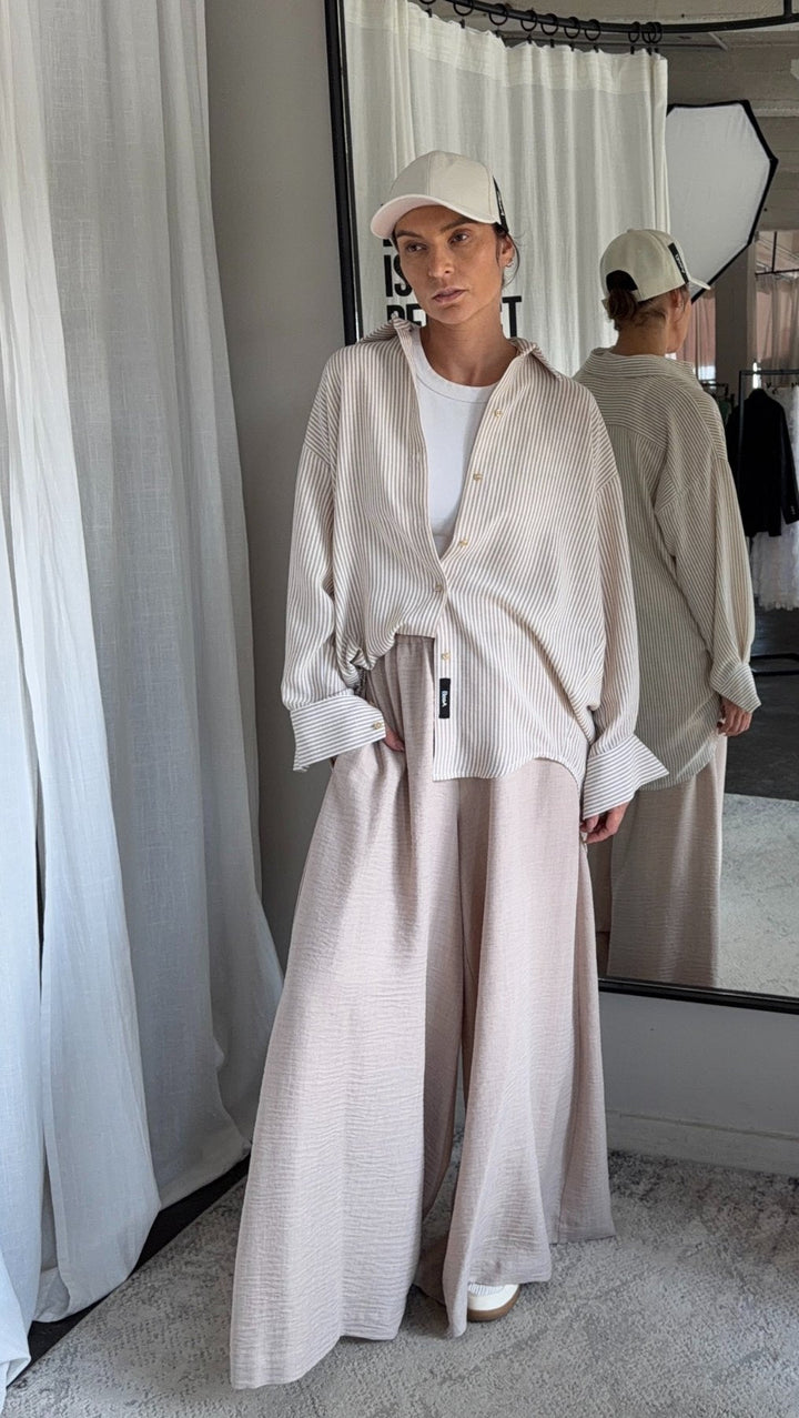 Linen Palazzo Trousers Sand - BeaA - Be At Home with Yourself - Trousers