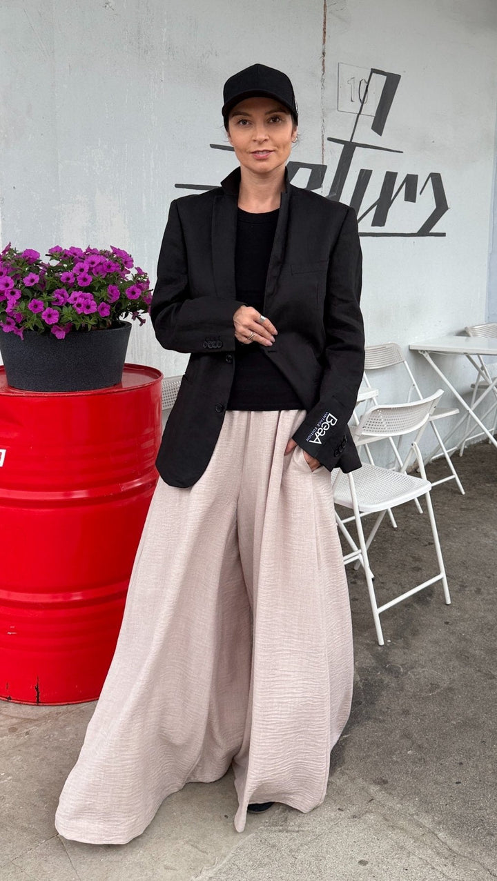 Linen Palazzo Trousers Sand - BeaA - Be At Home with Yourself - Trousers