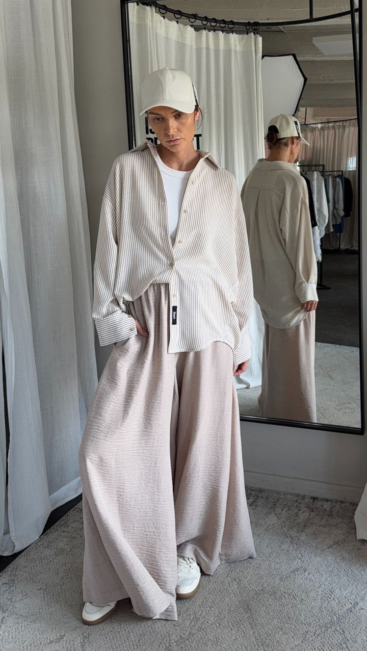 Linen Palazzo Trousers Sand - BeaA - Be At Home with Yourself - Trousers