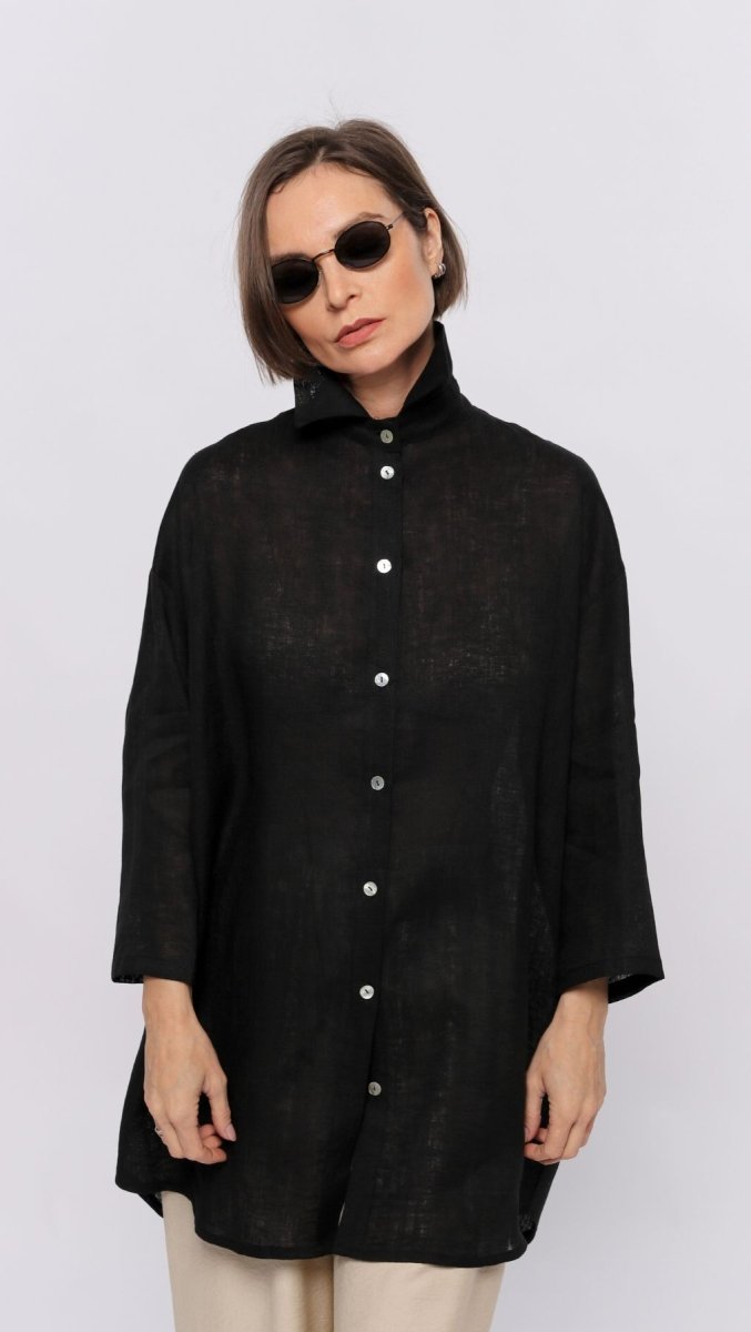Linen shirt Black - BeaA - Be At Home with Yourself - Top