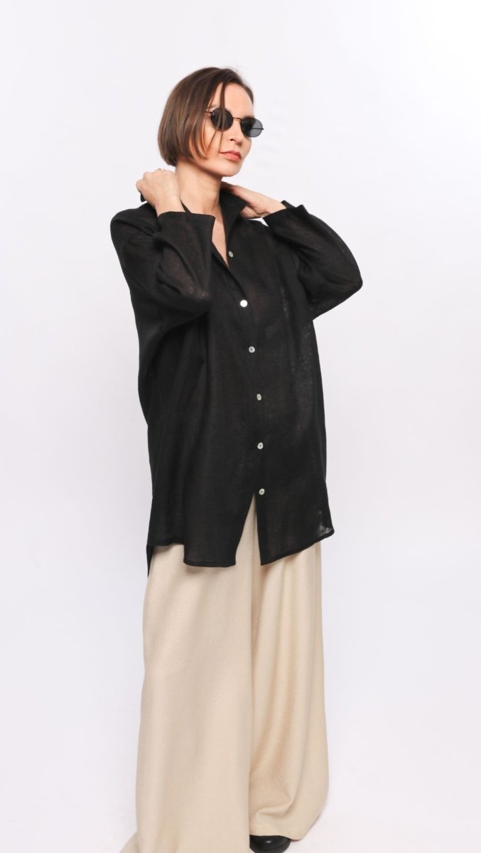Linen shirt Black - BeaA - Be At Home with Yourself - Top