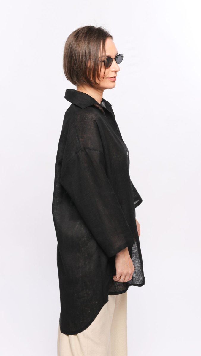 Linen shirt Black - BeaA - Be At Home with Yourself - Top