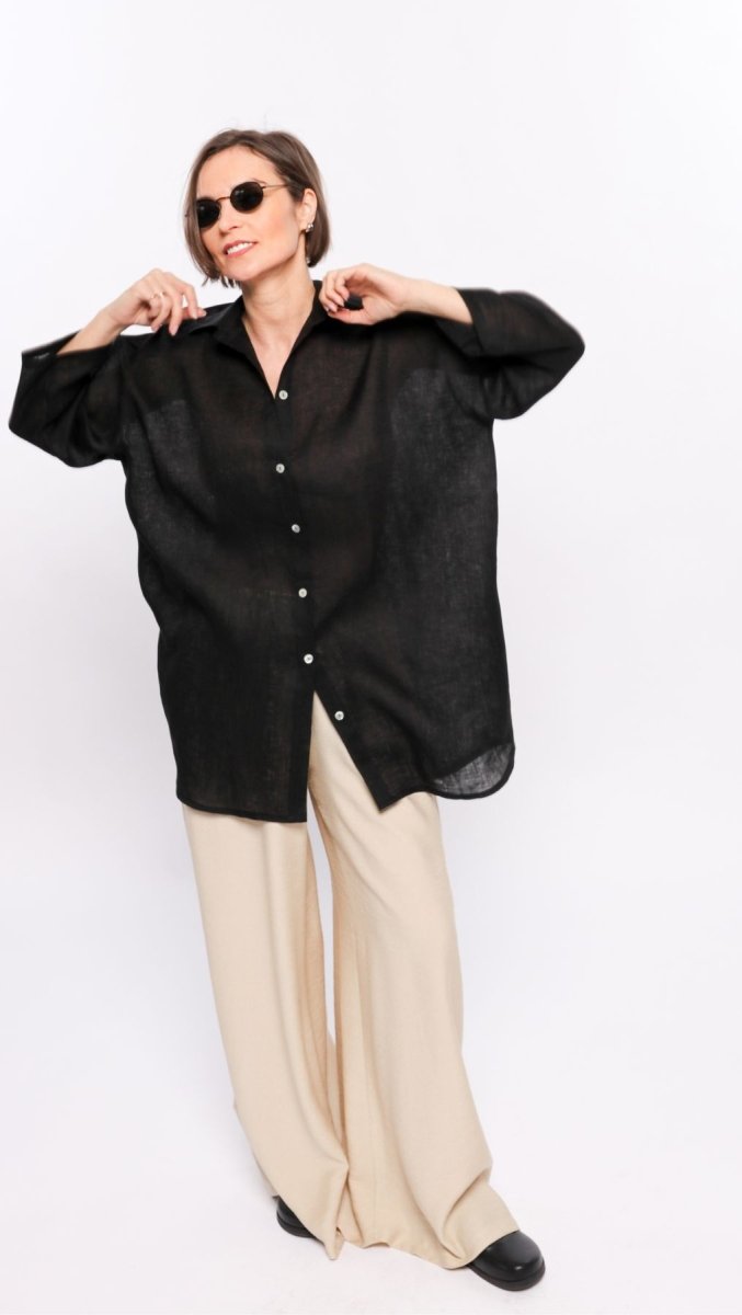 Linen shirt Black - BeaA - Be At Home with Yourself - Top