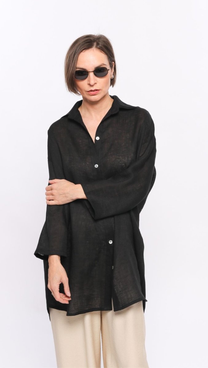Linen shirt Black - BeaA - Be At Home with Yourself - Top
