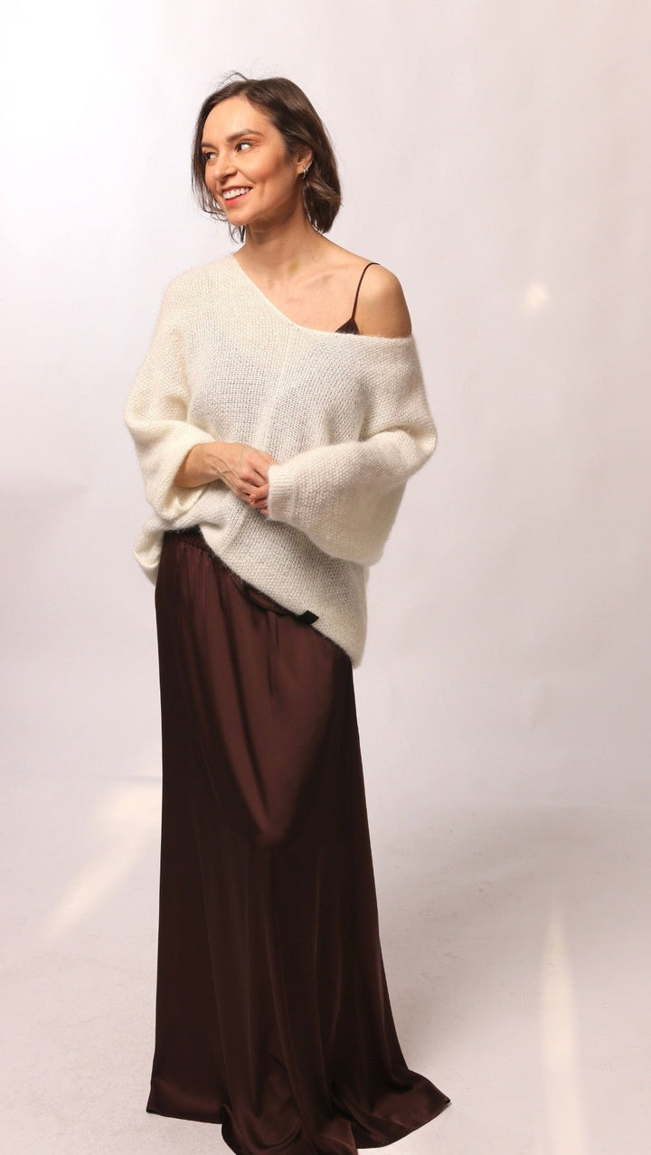 Long silk skirt brown - BeaA - Be At Home with Yourself - skirt