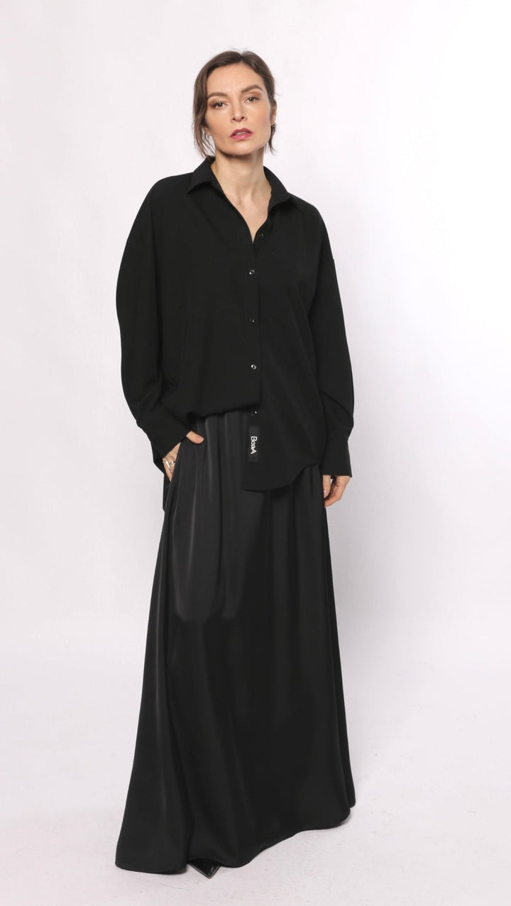 Long Skirt Silk Satin Black - BeaA - Be At Home with Yourself - skirt
