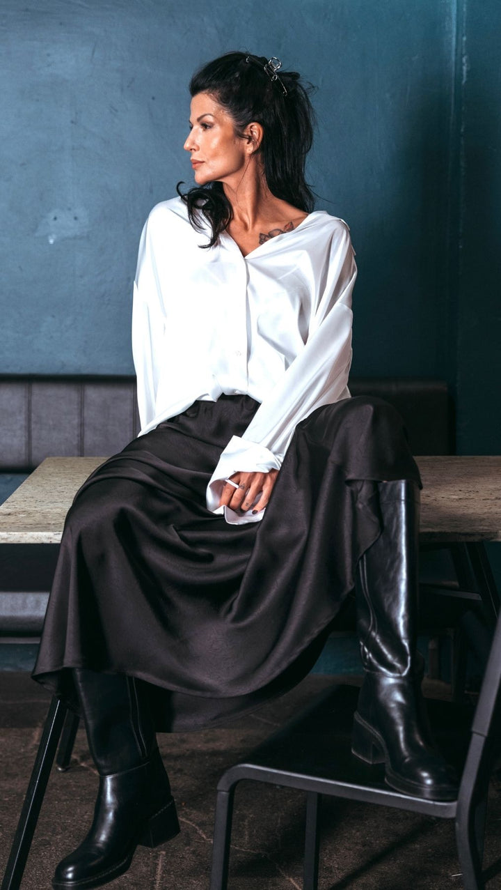 Midi Skirt Silk Satin Black - BeaA - Be At Home with Yourself - skirt