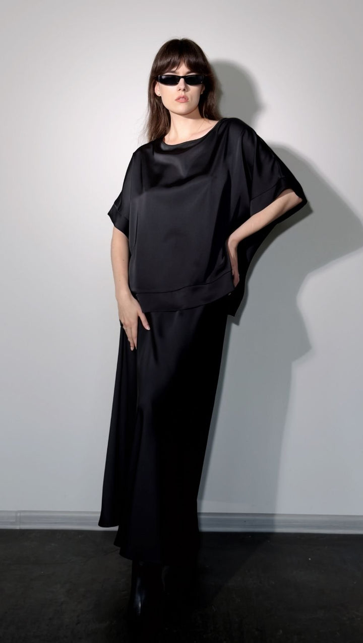Midi Skirt Silk Satin Black - BeaA - Be At Home with Yourself - skirt