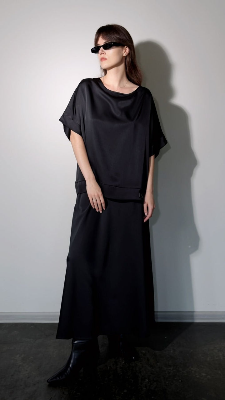 Midi Skirt Silk Satin Black - BeaA - Be At Home with Yourself - skirt