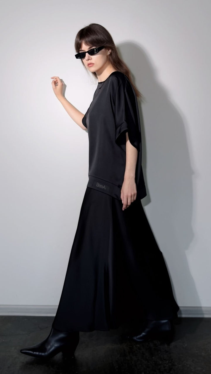 Midi Skirt Silk Satin Black - BeaA - Be At Home with Yourself - skirt