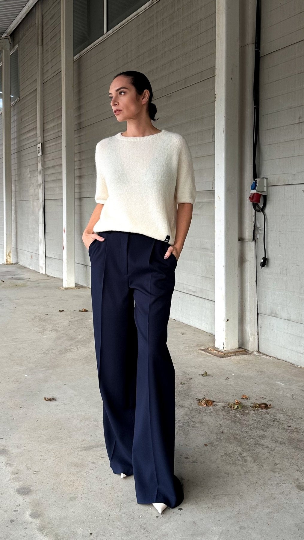 MILK ALPACA SWEATER & NAVY TROUSERS SET - BeaA - Be At Home with Yourself - Trousers