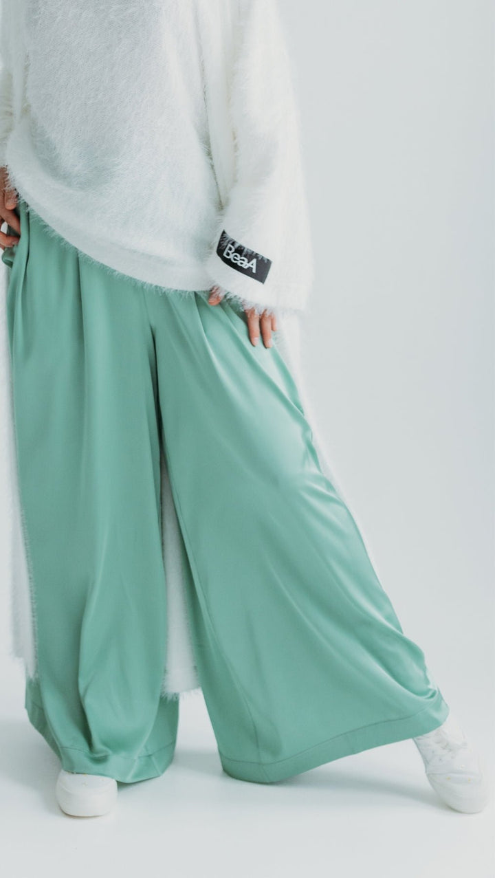 Mint Silk Palazzo Trousers - BeaA - Be At Home with Yourself - Trousers