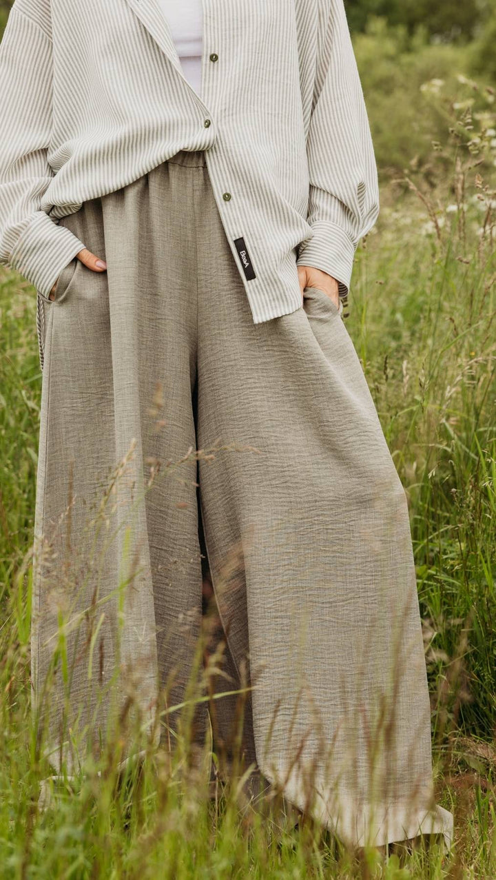 Linen Palazzo Trousers Forest