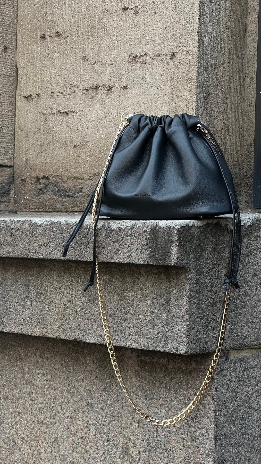 NOCTURNE MINI – CHARCOAL GREY LAMBSKIN HANDBAG WITH GOLD CHAIN - BeaA - Be At Home with Yourself - Bag