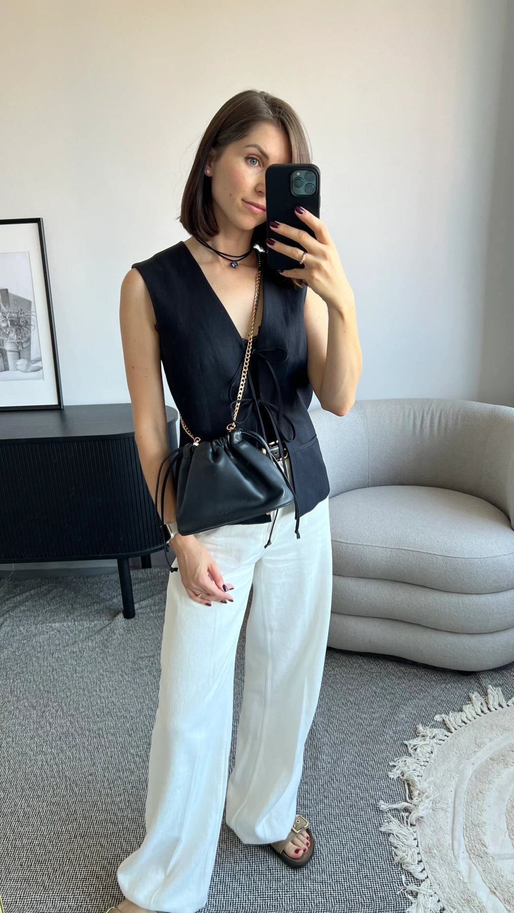 NOCTURNE MINI – CHARCOAL GREY LAMBSKIN HANDBAG WITH GOLD CHAIN - BeaA - Be At Home with Yourself - Bag