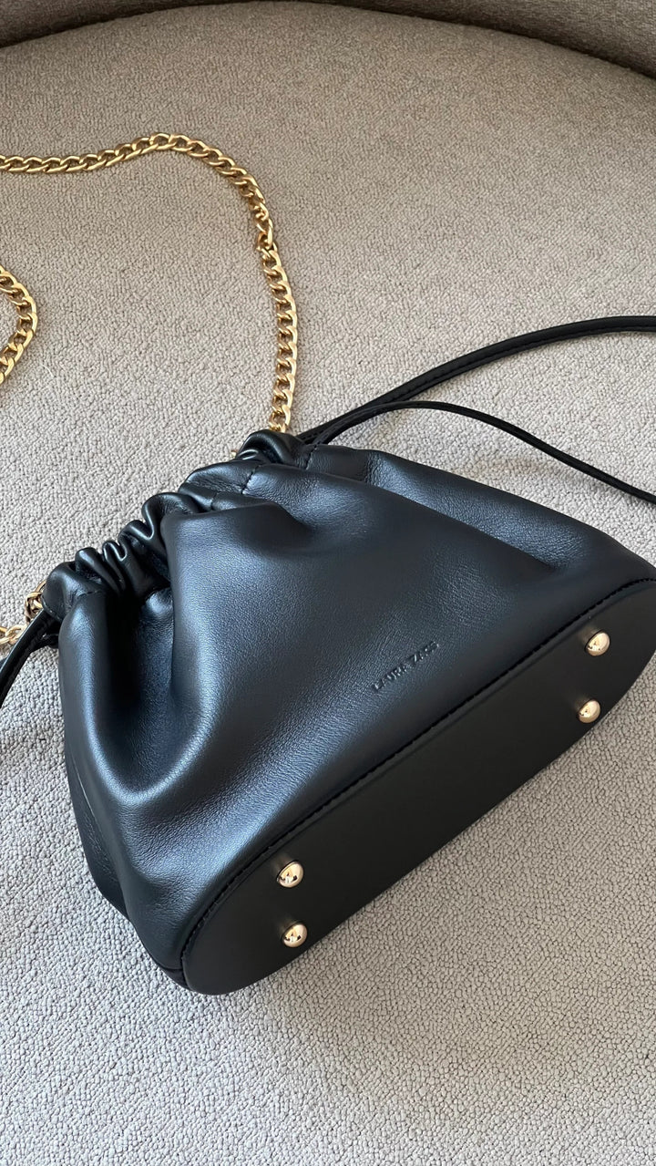 NOCTURNE MINI – CHARCOAL GREY LAMBSKIN HANDBAG WITH GOLD CHAIN - BeaA - Be At Home with Yourself - Bag