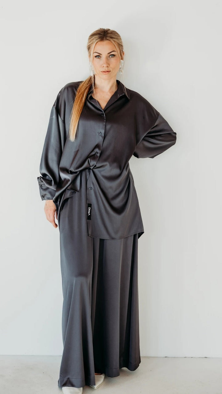 Oversized silk shirt Graphite - BeaA - Be At Home with Yourself - Top