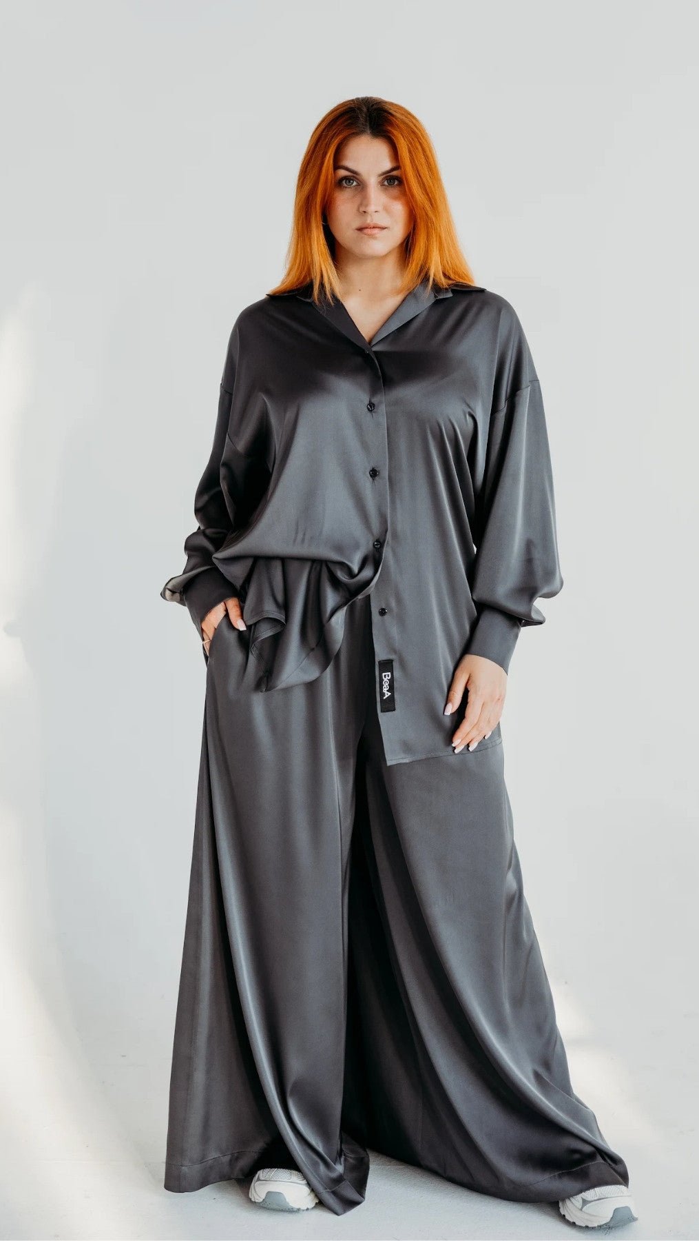 Oversized silk shirt Graphite - BeaA - Be At Home with Yourself - Top