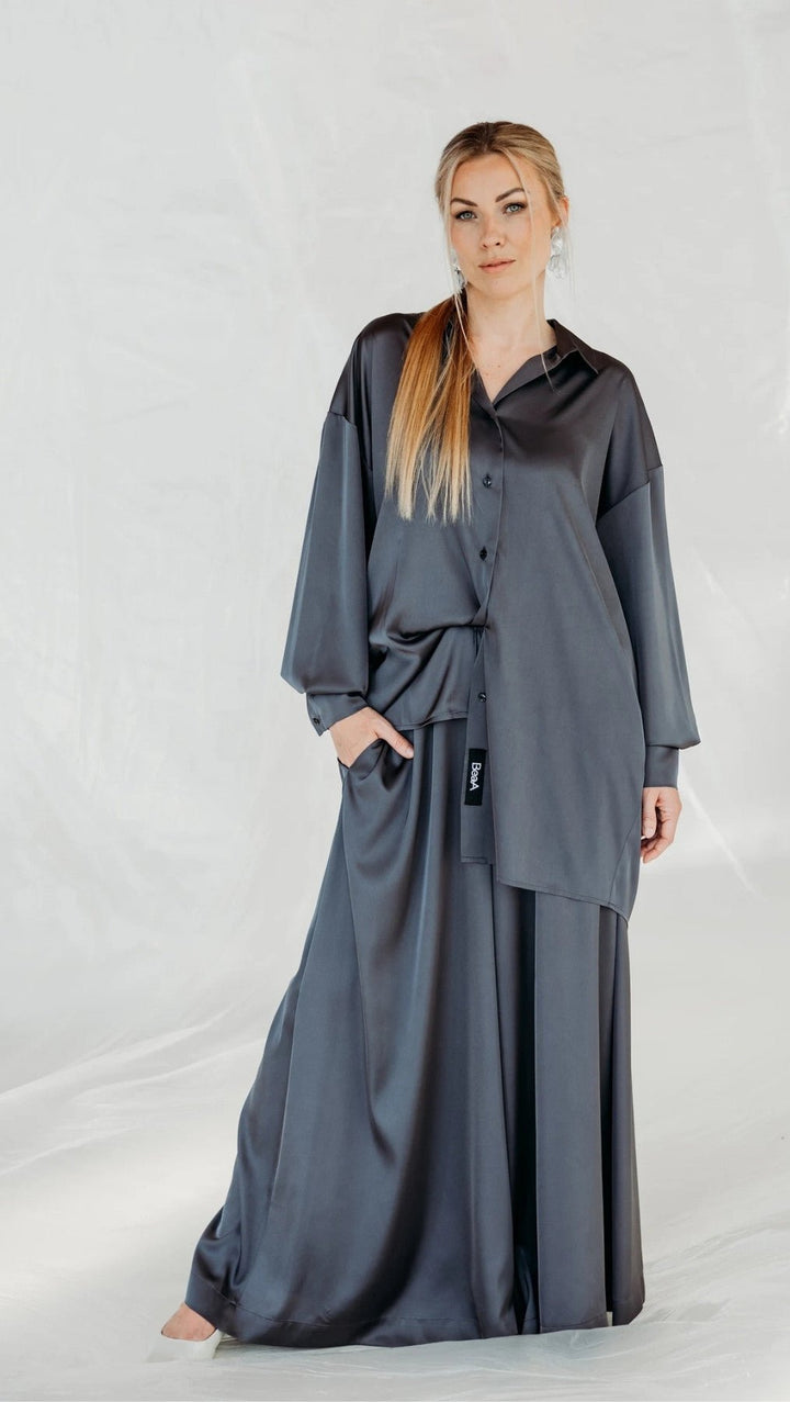 Oversized silk shirt Graphite - BeaA - Be At Home with Yourself - Top