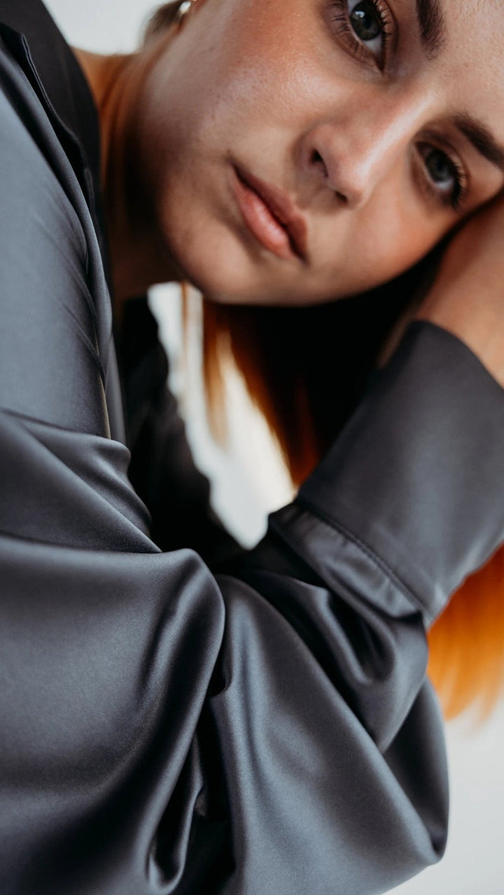 Oversized silk shirt Graphite - BeaA - Be At Home with Yourself - Top