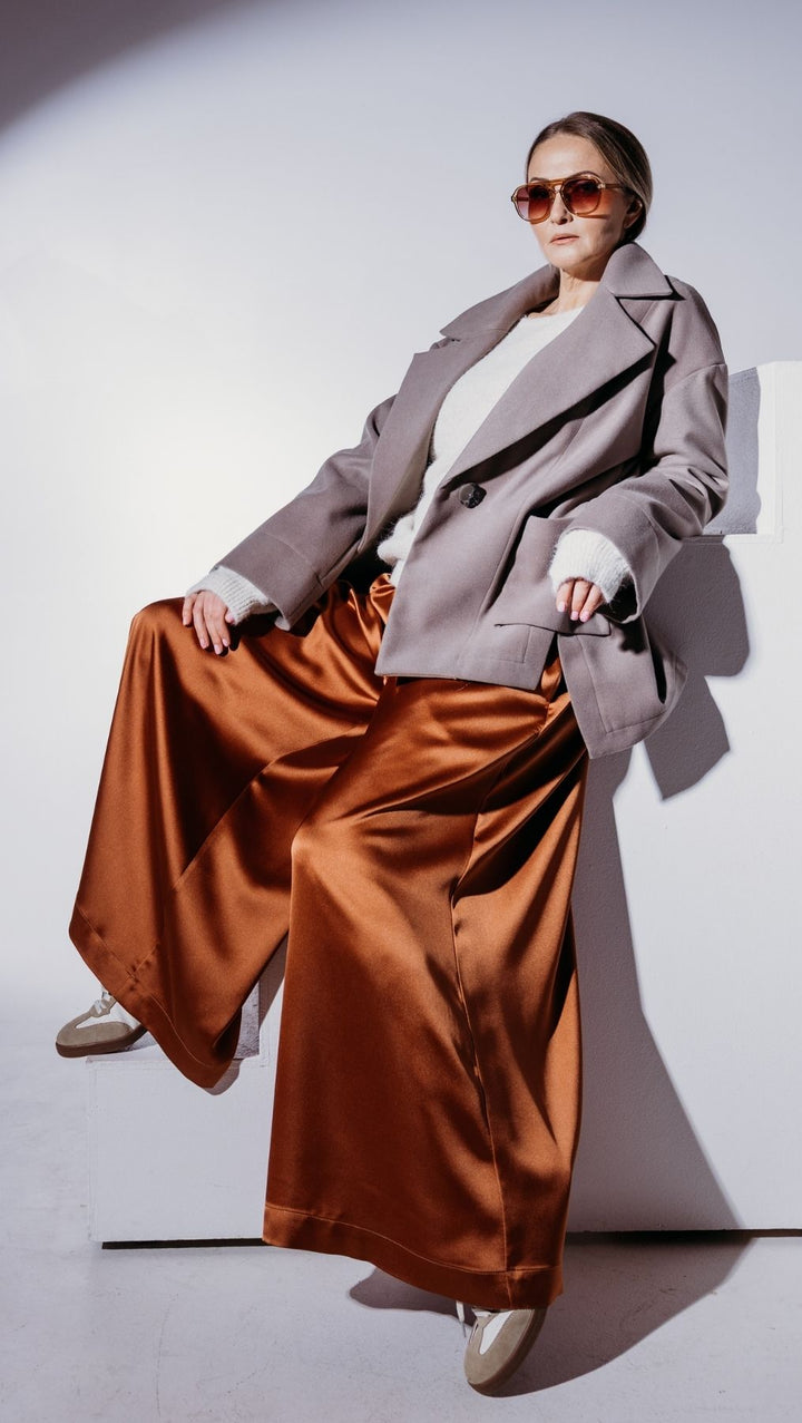 Palazzo trousers Silk Bronze - BeaA - Be At Home with Yourself - Trousers