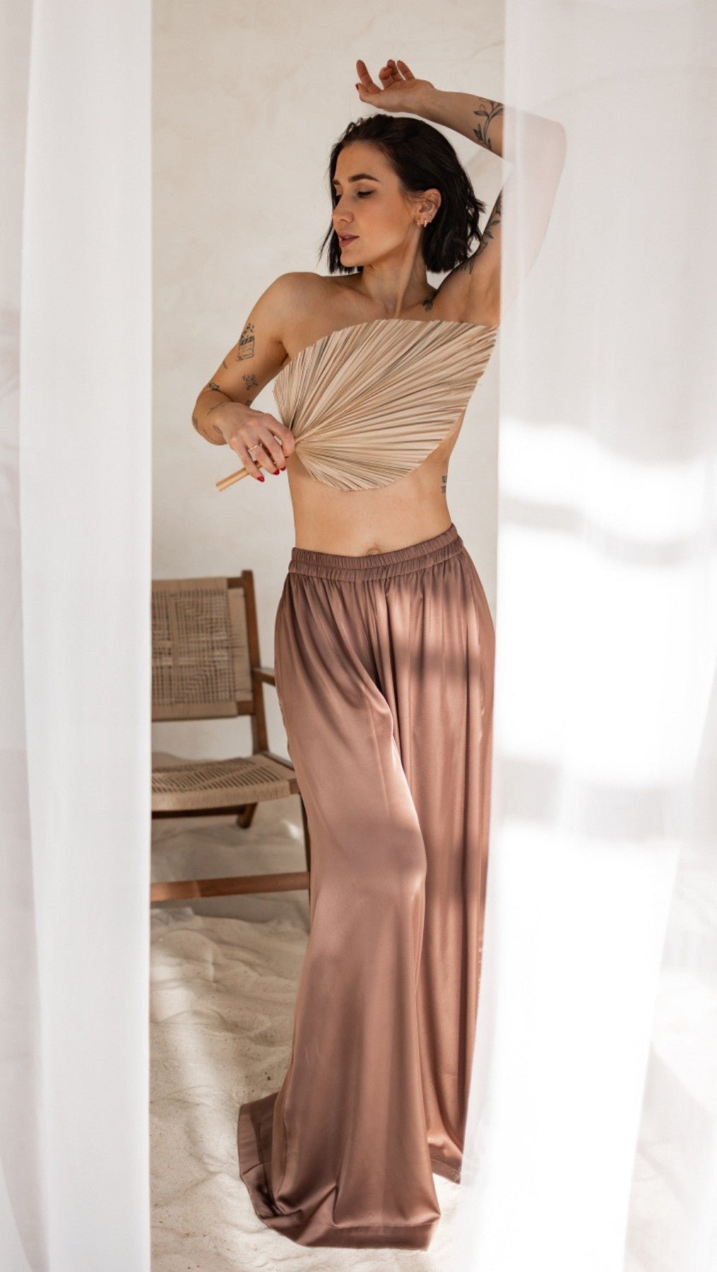 Palazzo trousers Silk Chocolate - BeaA - Be At Home with Yourself - Trousers
