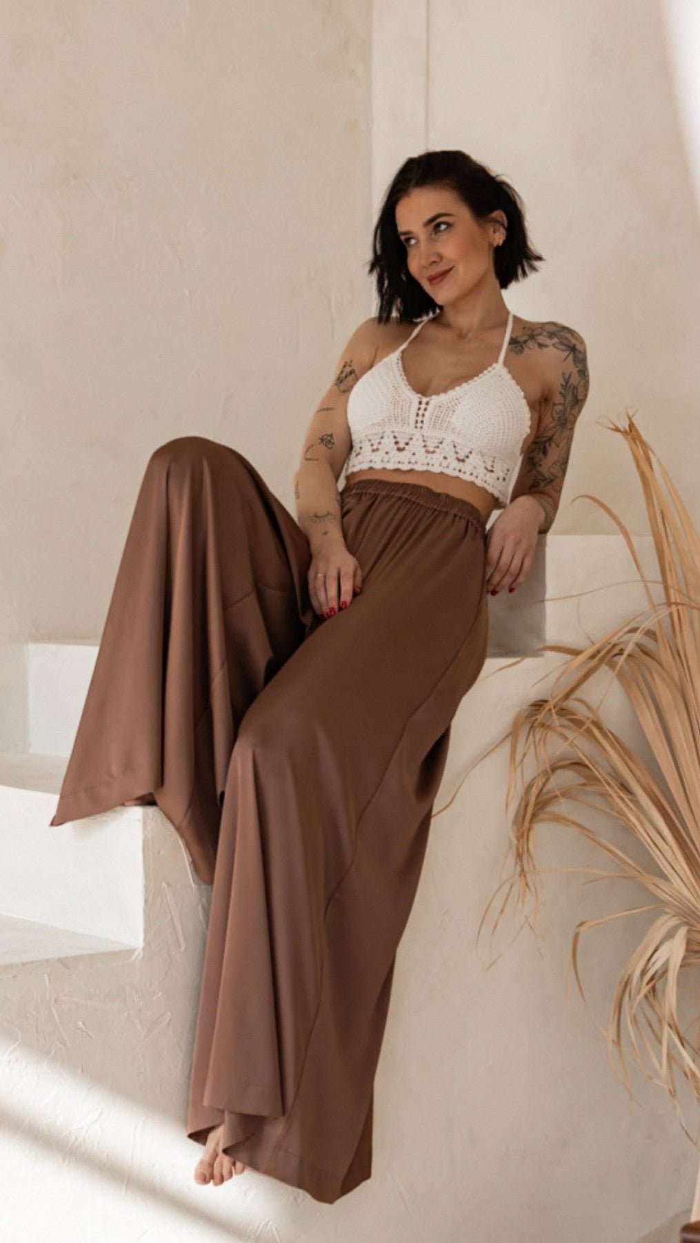 Palazzo trousers Silk Chocolate - BeaA - Be At Home with Yourself - Trousers