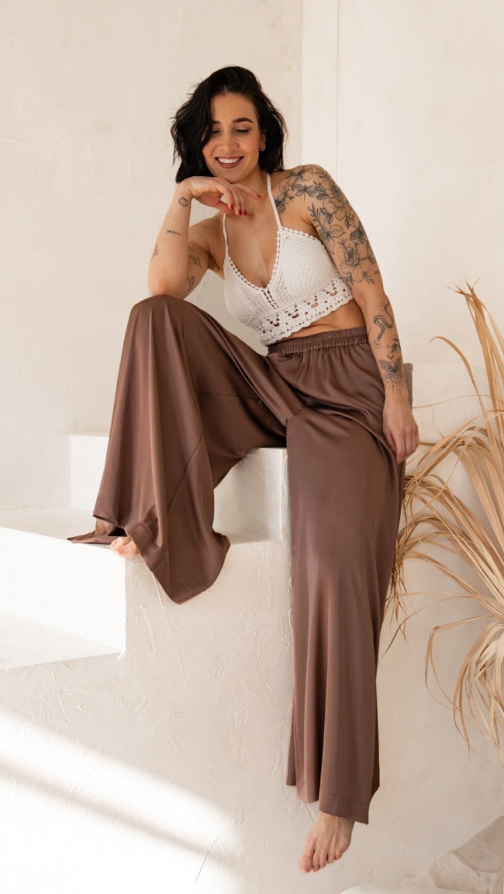 Palazzo trousers Silk Chocolate - BeaA - Be At Home with Yourself - Trousers