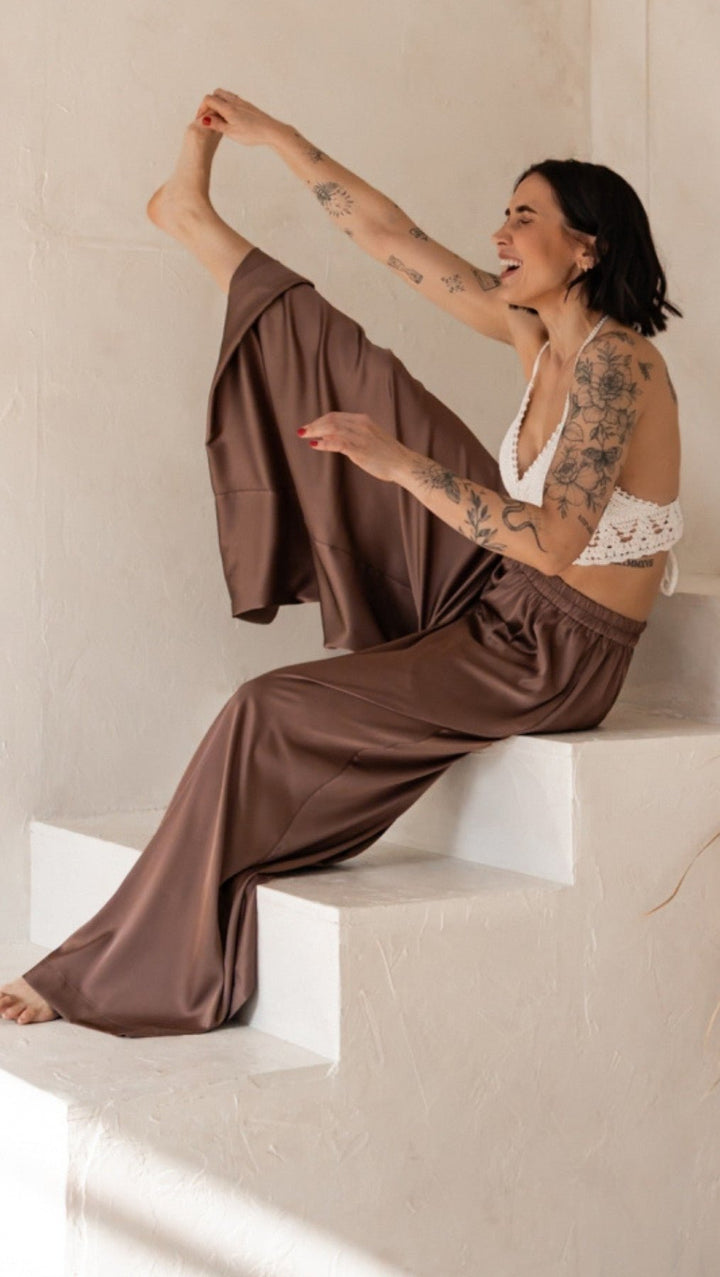 Palazzo trousers Silk Chocolate - BeaA - Be At Home with Yourself - Trousers