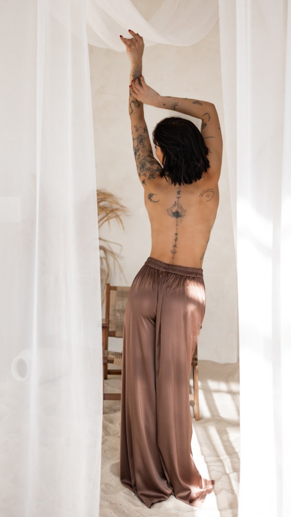Palazzo trousers Silk Chocolate - BeaA - Be At Home with Yourself - Trousers
